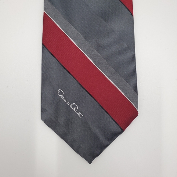 Oscar de la Renta Diagonal Stripe Men's Tie Gray Vintage - Picture 3 of 7